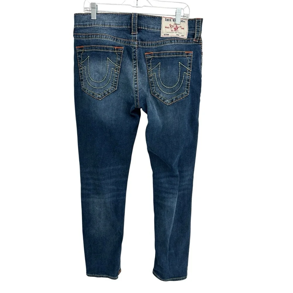 True Religion Mens 34x32 Geno Relaxed Slim Jeans Blue Stretch Logo RN112790